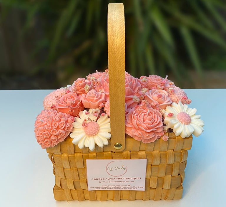 Candle bouquet in a basket