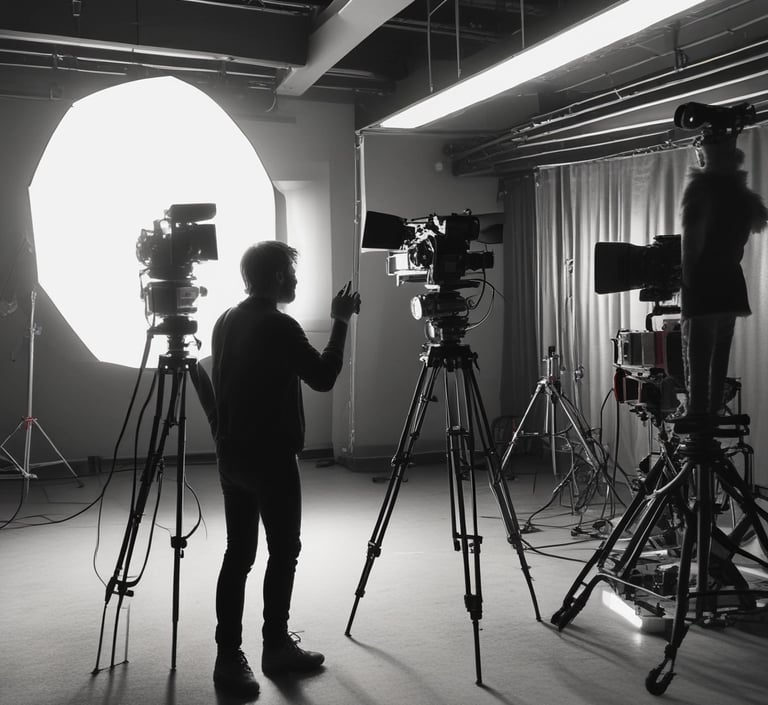 a man is taking a photo of a camera and a camera