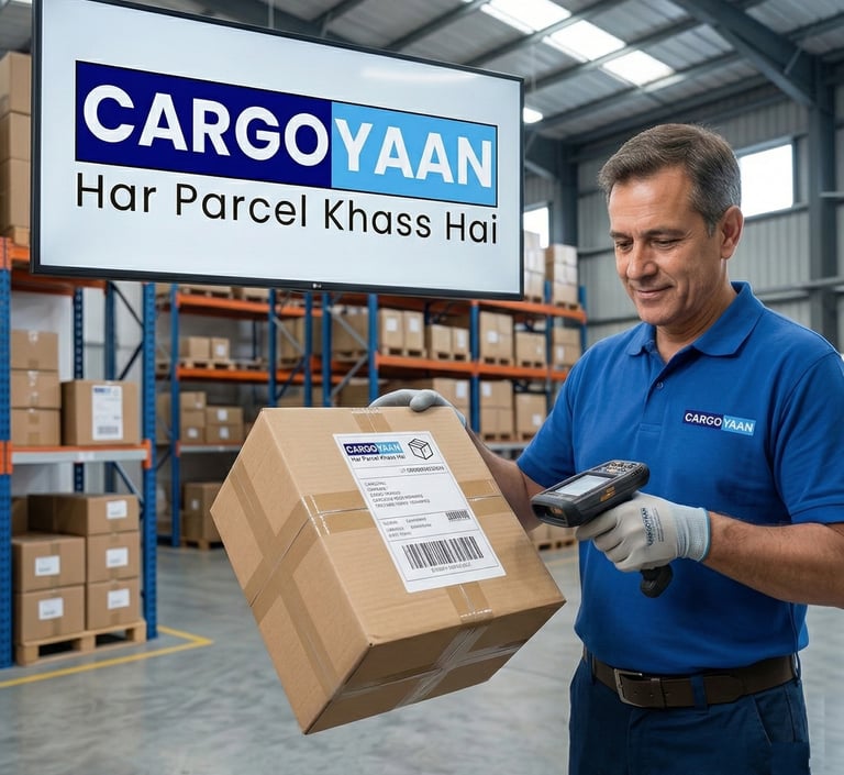 a staff member is carefully scanning a parcel