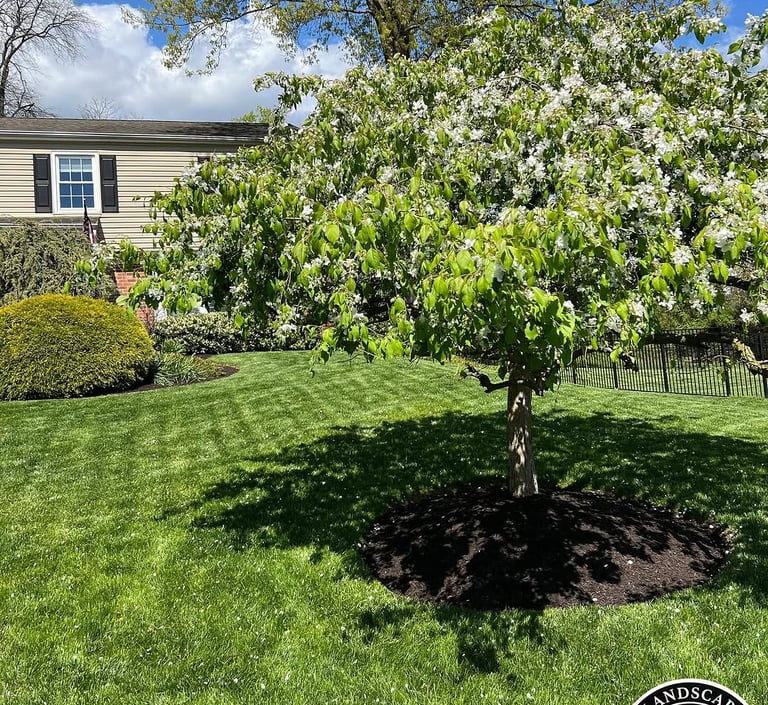 excellent landscaping and hardscaping of grass, stones and trees by NP Landscaping