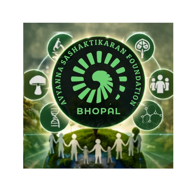 Avyanna Sashaktikaran Foundation Bhopal logo featuring green sustainability and community empowerment icons.