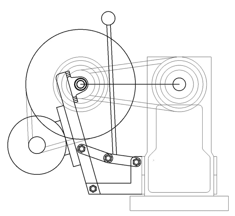 Drawing of the motor and mount showing the drive to the spindle