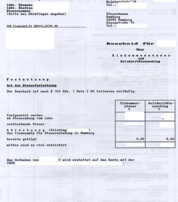Steuerbescheid Deutschland für vereidigte Urkundenübersetzung ins Spanische, Traducción Jurada