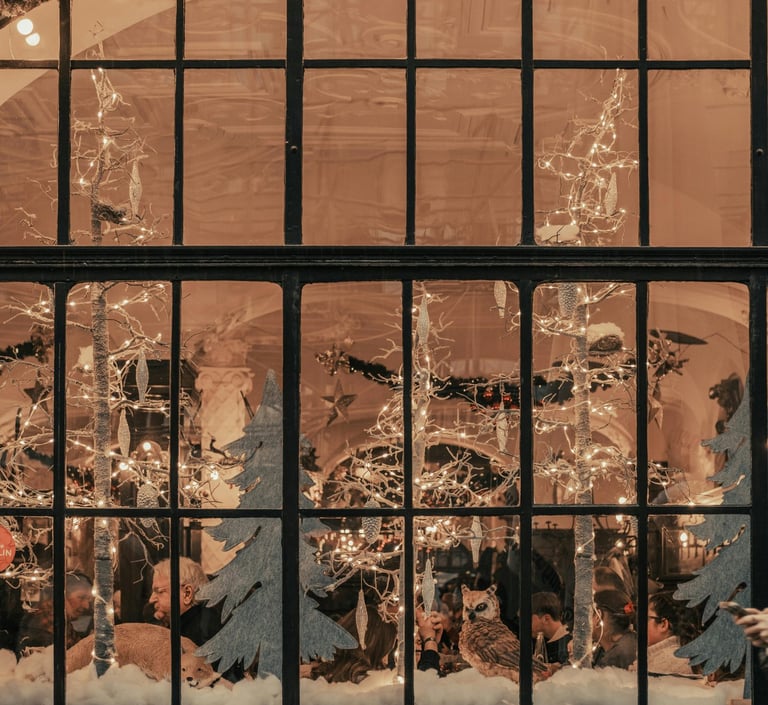Snowy Christmas Scene through Glass - Photo by Mâide Arslan Pexels