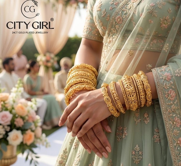 City Girl Jewellery - citygoldbangles - 18 Carat Gold Plated  - Bridal Wear - Bangles Set