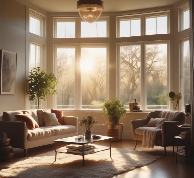 cozy living room with warm neutral decor