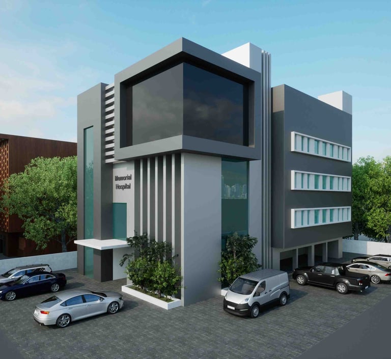 Commercial Memorial Hospital Elevation Design in Thanjavur