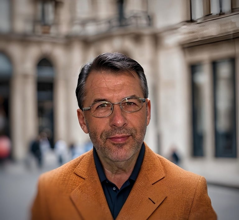 Jan, Founder and Chief Financial (CFO) of Weihs International, in an blazer with an urban backdrop.