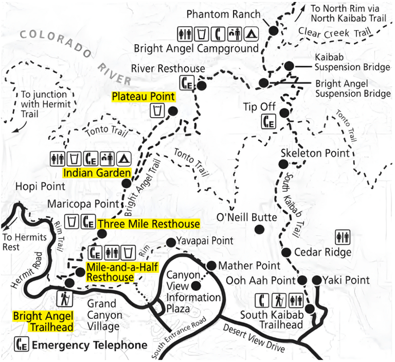 Grand Canyon - Bright Angel Trail map