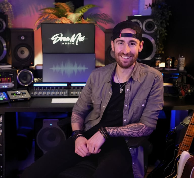 Mixing engineer Andrea “Drea” Succi working in his recording studio in Bristol.