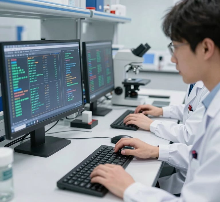Researchers collaborating over data charts in a modern lab focused on public safety innovations.