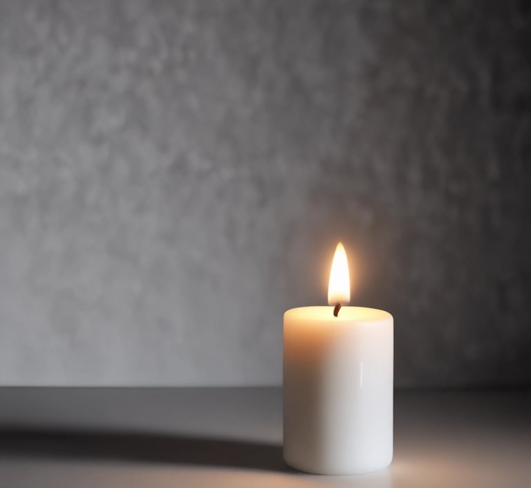 A warm glowing candle in a dark elegant setting with hints of green and gold, symbolizing hope and focus before a football match.