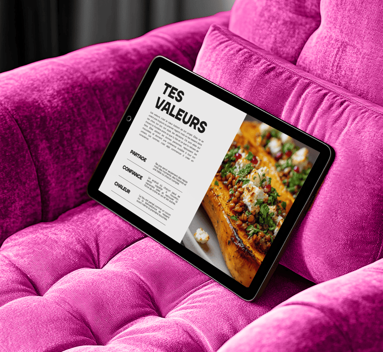 Ipad présentant la page "Tes Valeurs" du Brand Starter