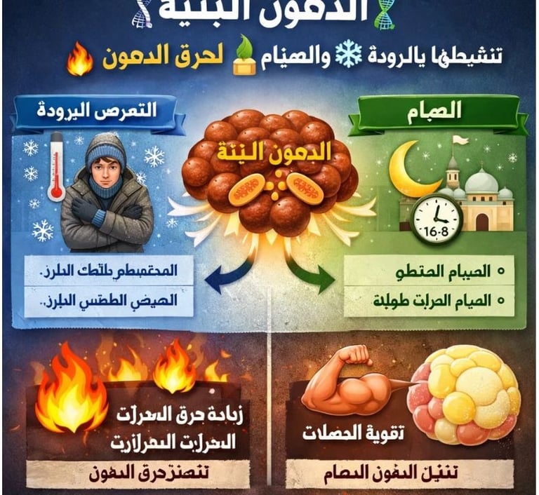 الدهون البنية 🧬: تنشيطها بالبرودة ❄️ والصيام 🕌 لحرق الدهون 🔥💪