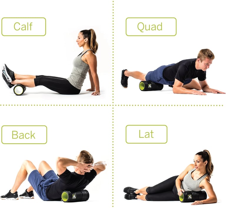 TriggerPoint GRID 1.0 foam roller diagram of various uses
