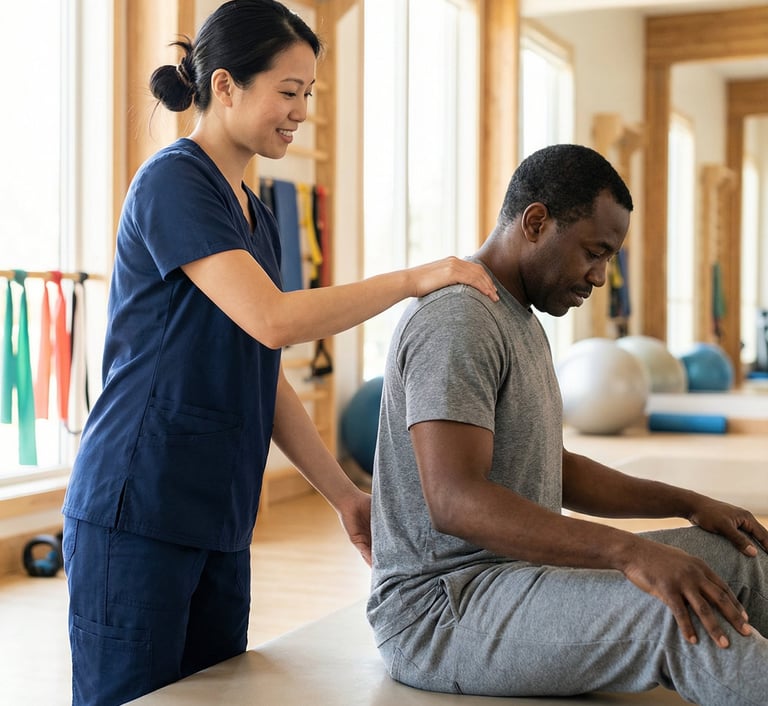 Physical therapist guiding gentle movement for herniated disc and back pain recovery