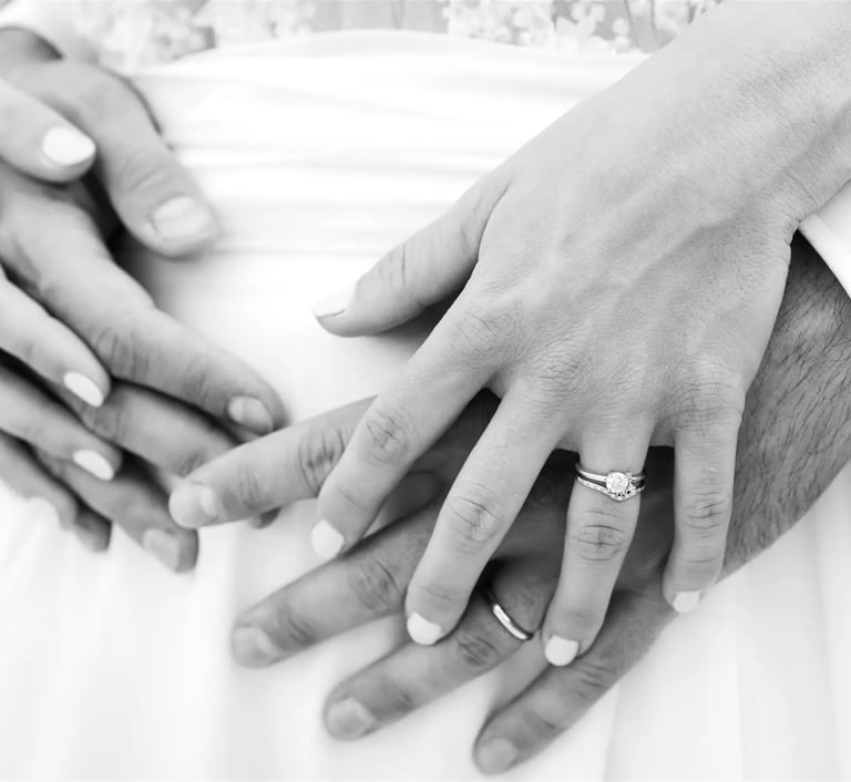 Fine art editorial wedding photography — bride and groom rings detail South of France