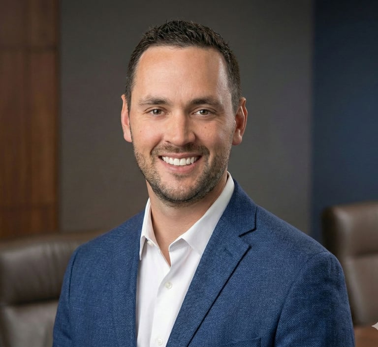 Professional headshot of a smiling male executive in a blue blazer and white dress shirt.
