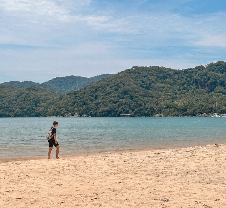 Girl hiking in Ilha Grande, Brazil, South America