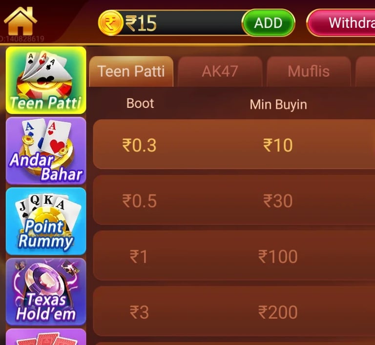 Play the 50 boot value Teen Patti Table to earn maximum