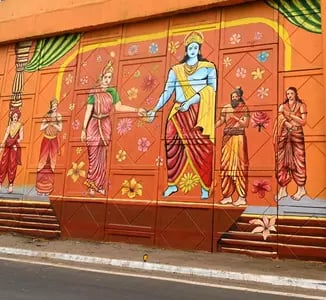 a wall mural of a mural of a man and woman