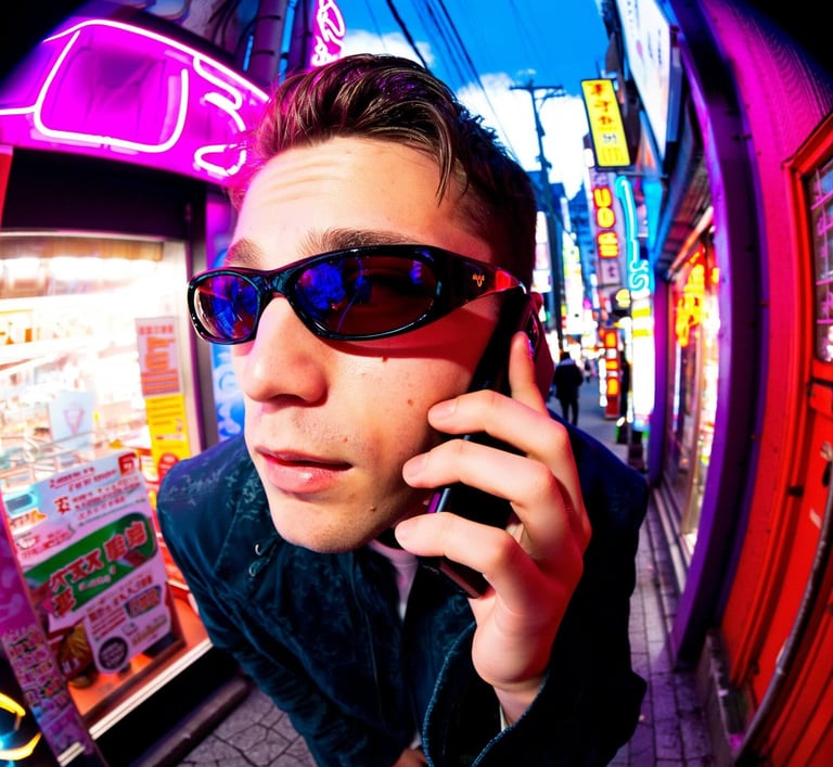 a man in sunglasses and sunglasses talking on a cell phone