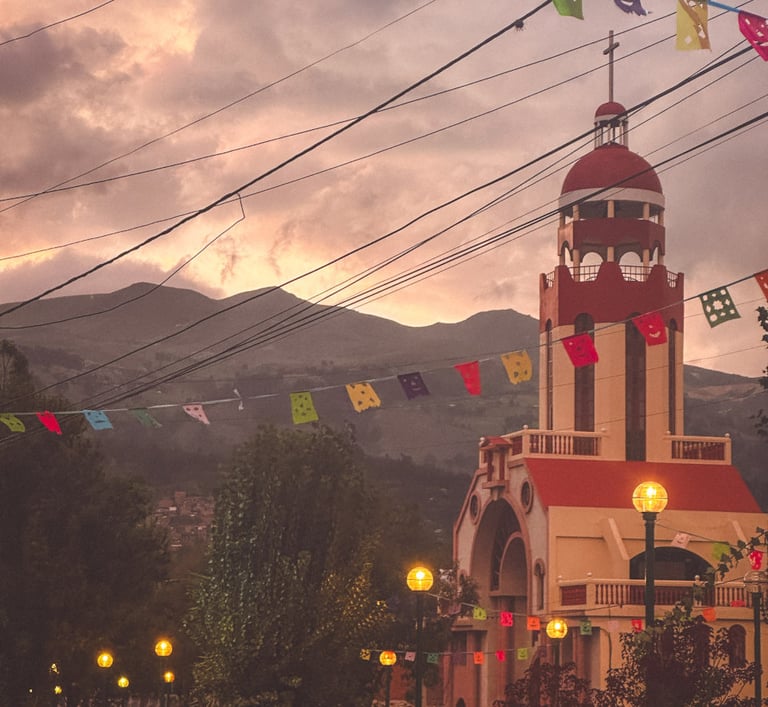 Church in the sunset in Huaraz, Peru, South America
