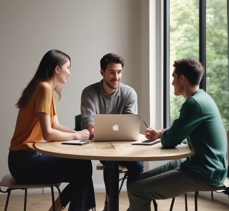 Close-up of a marketing consultant analyzing colorful data charts on a laptop with a backdrop of sunlit mountain peaks.