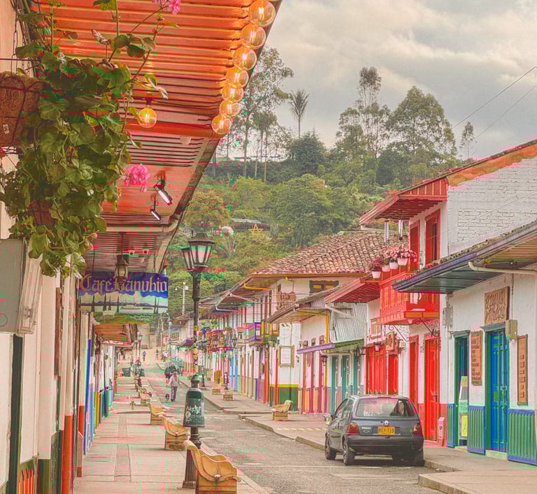 Colorfull houses in mountain city, Salento, Colombia, South America