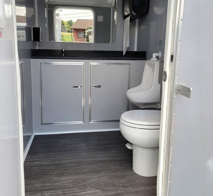 luxury portable restroom, men's bathroom