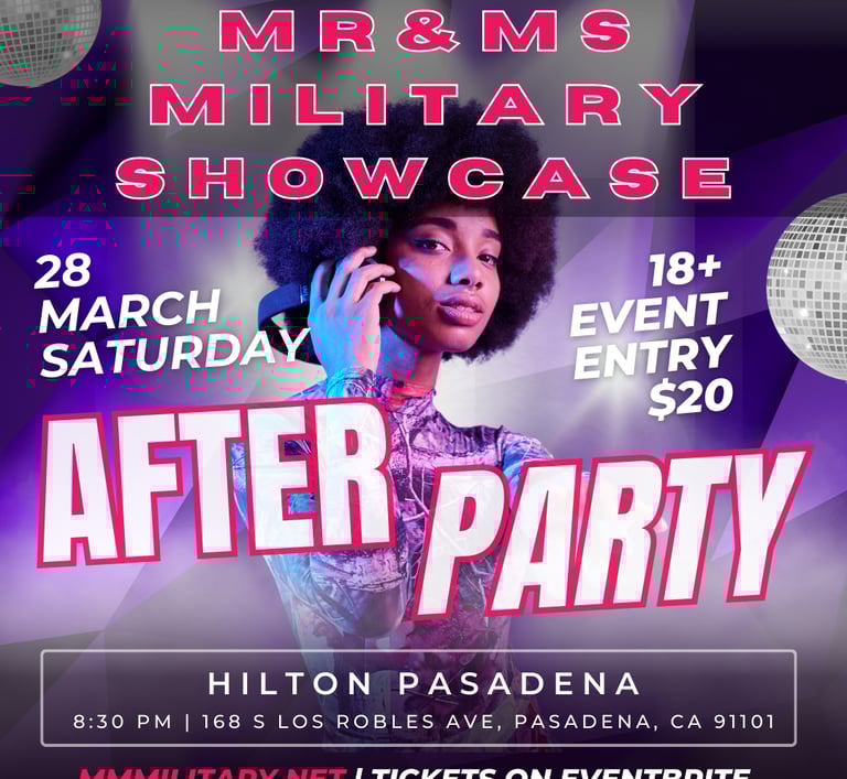 Get your ticket to the Mr & Ms Military Showcase After Party. Open to the Public