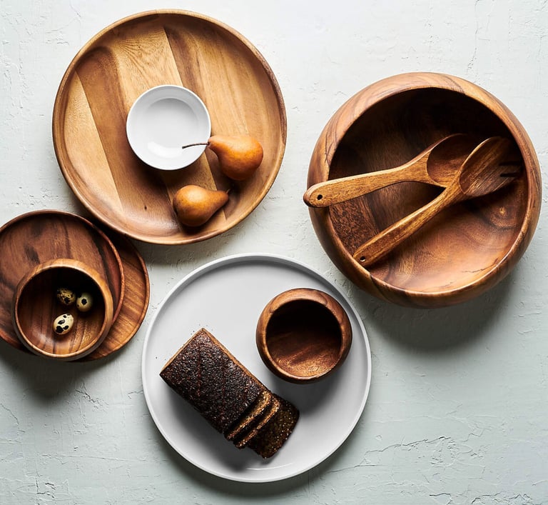 wooden bowl and tablewares
