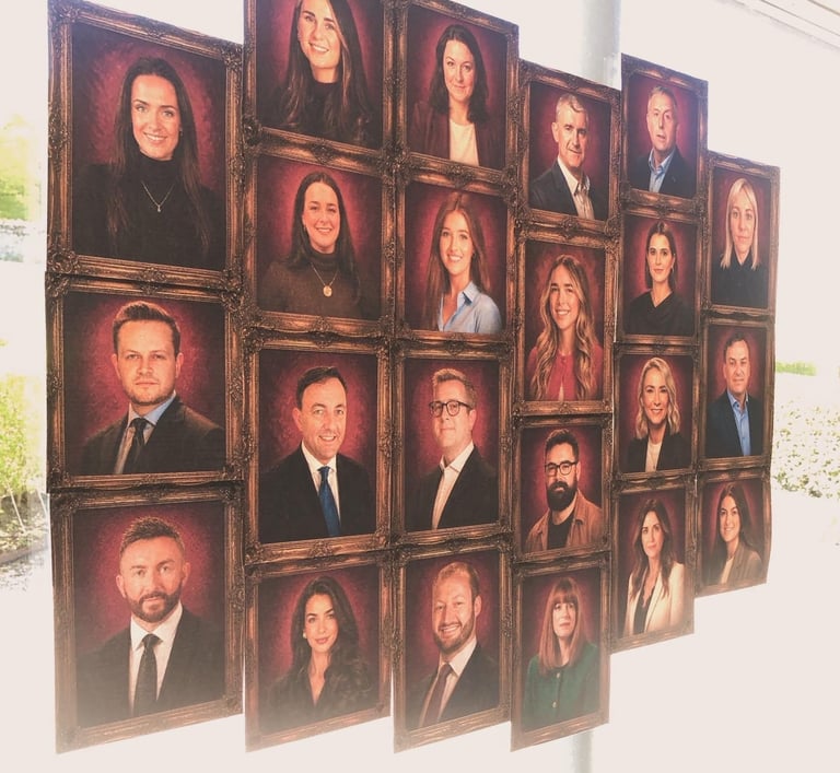 Pictures of corporate team for team building Traitors exercise.