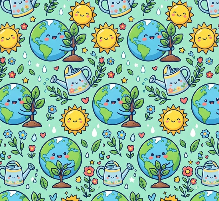 Earth Day Theme | Kawaii Happy Planets and Smiling Suns