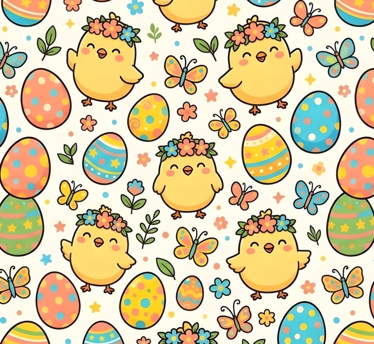 Easter Theme | Playful Kawaii Easter Chicks & Painted Eggs