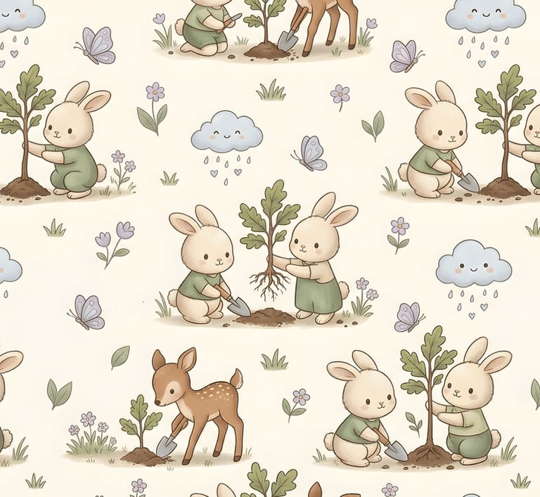 Earth Day Theme | Kawaii Earth Day Bunny & Deer Tree Planting
