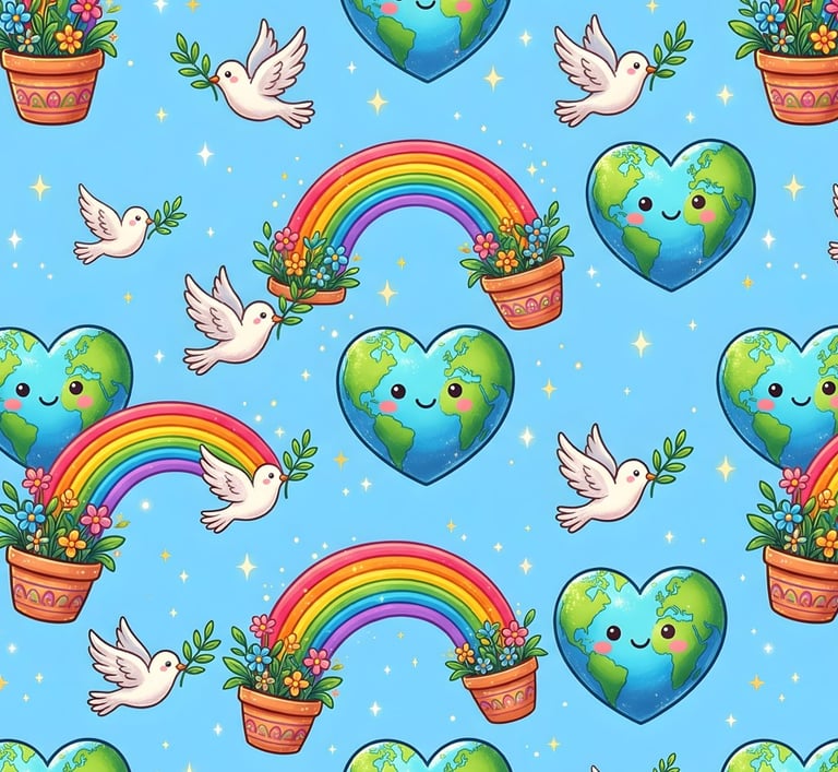 Earth Day Theme | Cute Heart Earth & Rainbow Peace Dove