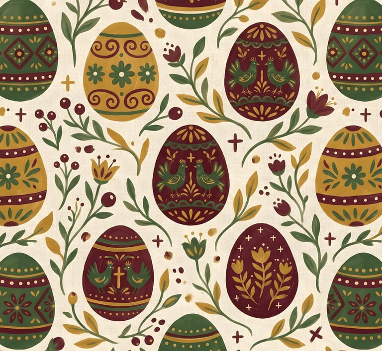 Easter Theme | Traditional Folk Art Easter Eggs & Botanical