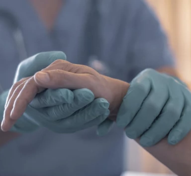 Healthcare professional holding hand of patient showing trust. 