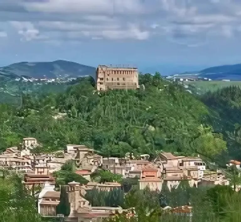 Castello Dal Verme rising above Zavattarello village in Lombardy