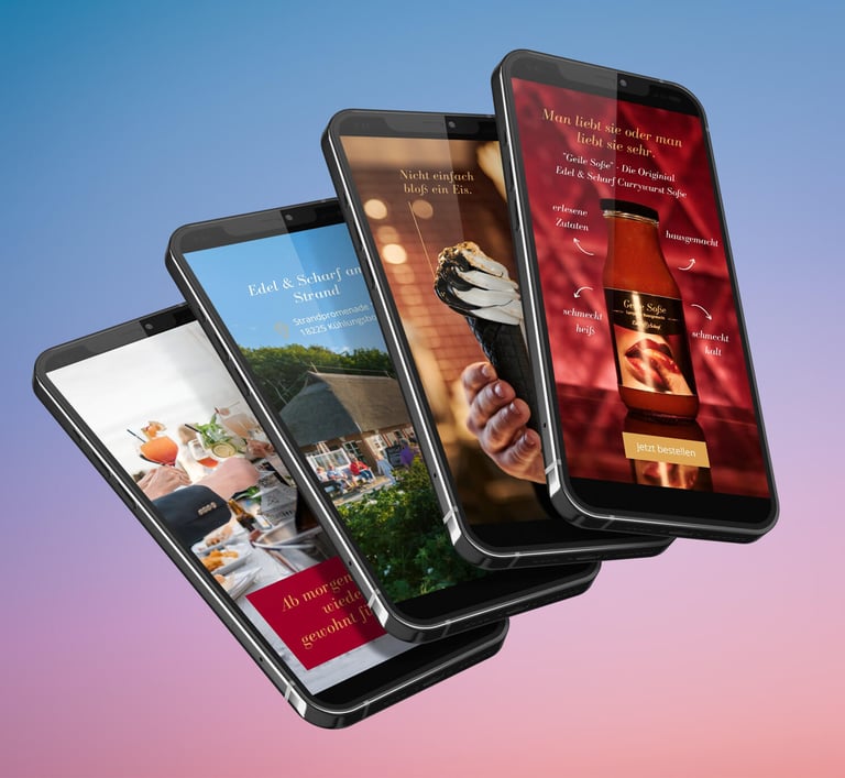 vier smartphones mit vier bildern