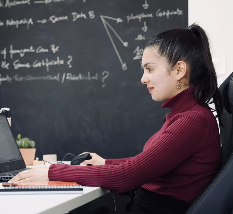 Employée concentrée devant son ordinateur
