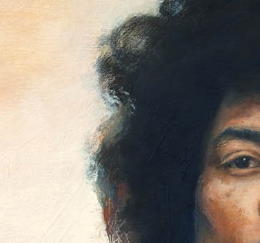 Detalle Jimi Hendrix pelo y fondo