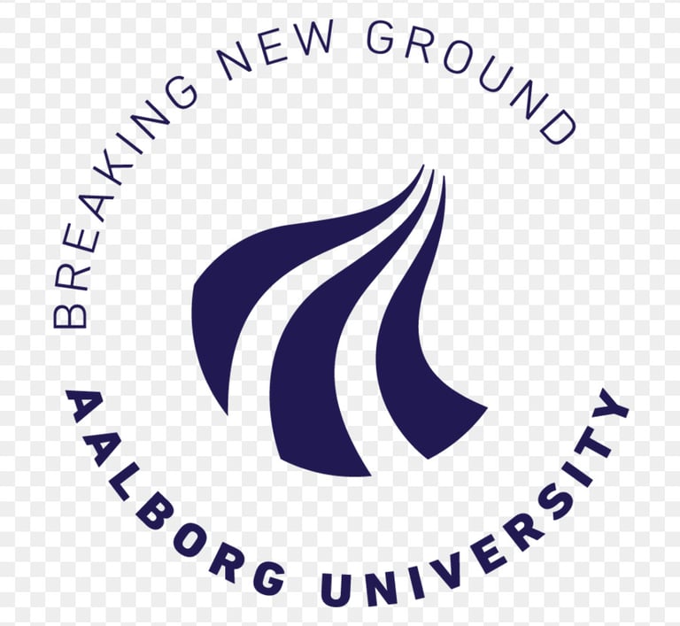 Aalborg university logo. Three roads converging and underneath it the words Aalborg University.