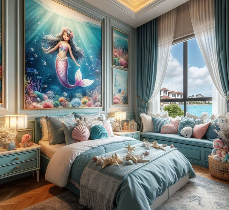 QUARTO DE MENINA TEMA  SEREIA FUNDO DO MAR