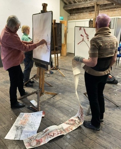 Karen Edwards drawing in the studio at the Royal Drawing School, Shoreditch