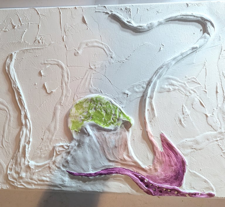 Easy Sand 90 compound relief mural experiments with watercolor, chalk pastel, and sculpting tools.