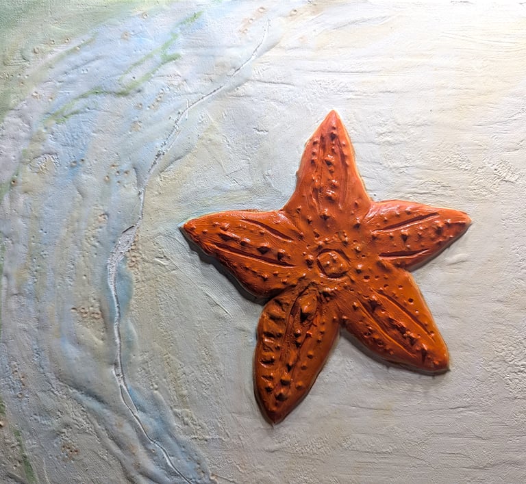 Fresco painting on a joint compound relief wall mural.