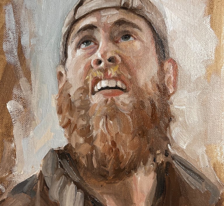 NFS Original oil painting of man looking up toward the sky. loose brushwork. 