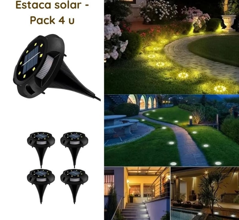 muestra luz solar tipo estaca para jardin o senderos - usos - pack 4 u